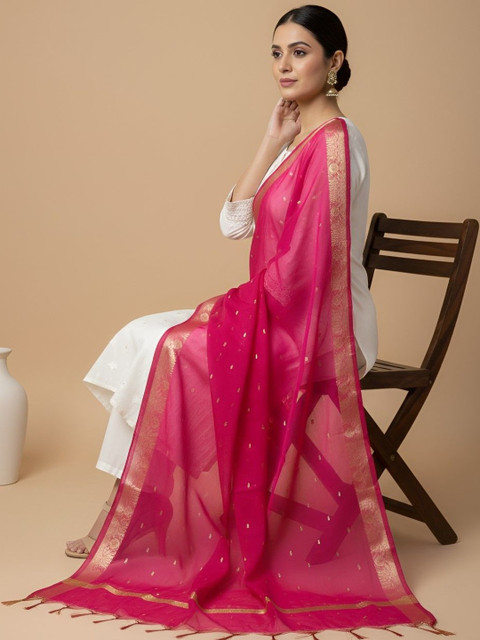 MUFFLY Woven Design Cotton Silk Dupatta with Zari