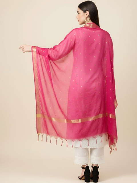 MUFFLY Woven Design Cotton Silk Dupatta with Zari - Image 4