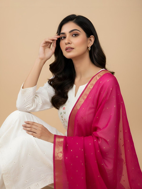 MUFFLY Woven Design Cotton Silk Dupatta with Zari - Image 3