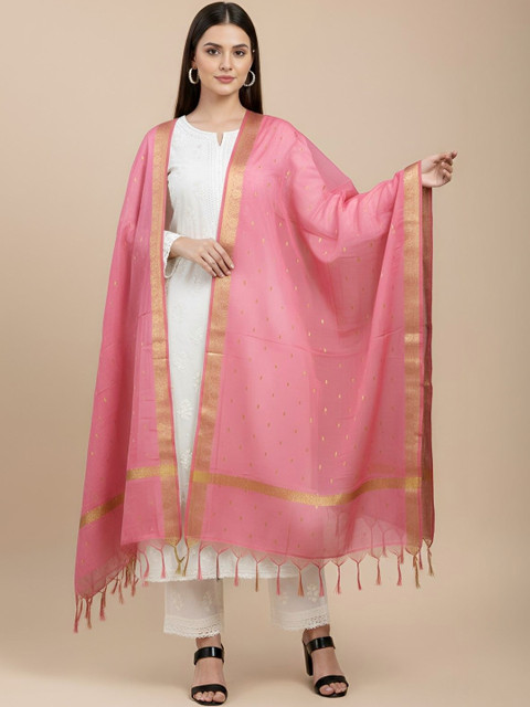 MUFFLY Woven Design Cotton Silk Dupatta with Zari