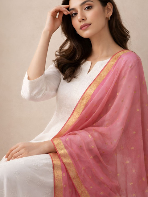 MUFFLY Woven Design Cotton Silk Dupatta with Zari - Image 3