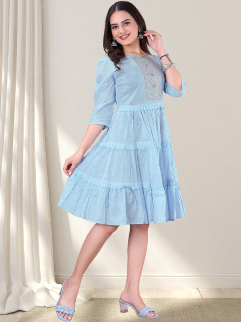 swingal Floral Embroidered Fit & Flare Dress