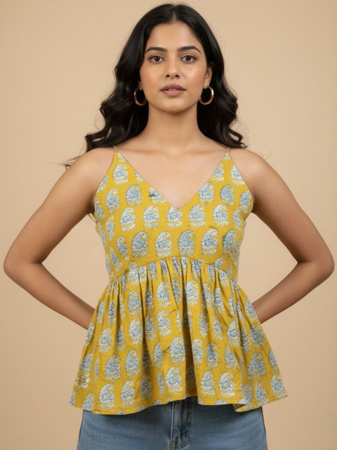 PRAKRAT Print Ethnic Cotton Peplum Top