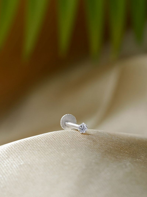 LAS By Ananya Rhodium-Plated Artificial Stones and Beads Stud Nosepin