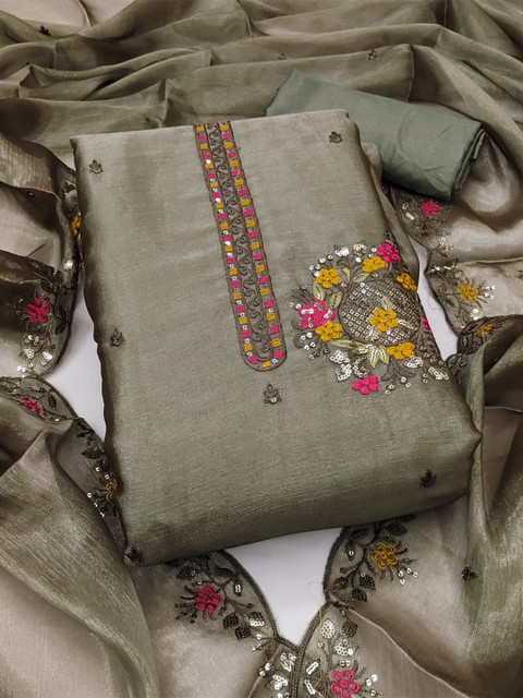 DWIJA FASHION Embroidered Art Silk Unstitched Dress Material - Image 3