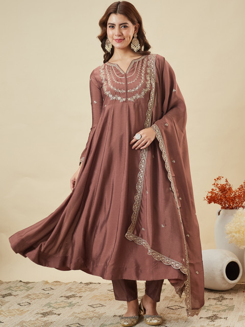 MOKOSH Women Ethnic Motifs Embroidered A-Line Kurta with Trousers & Dupatta