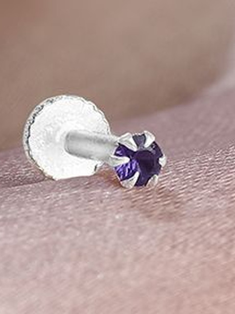 LAS By Ananya Rhodium-Plated Artificial Stones and Beads Stud Nosepin