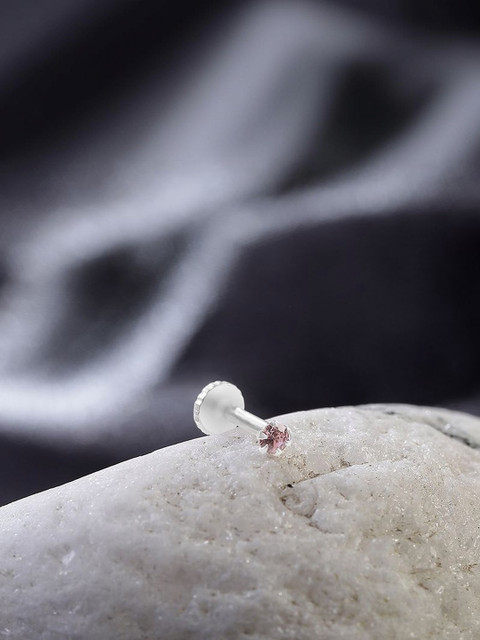 LAS By Ananya Rhodium-Plated Artificial Stones and Beads Stud Nosepin