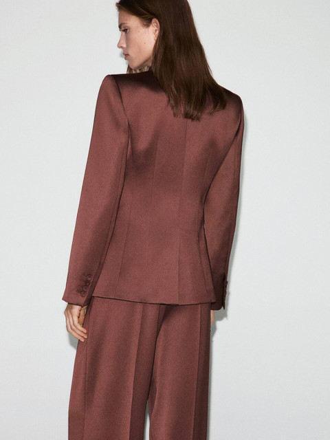 MANGO Notched Lapel Collar Satin Finished Double-Breasted Blazer - Image 3