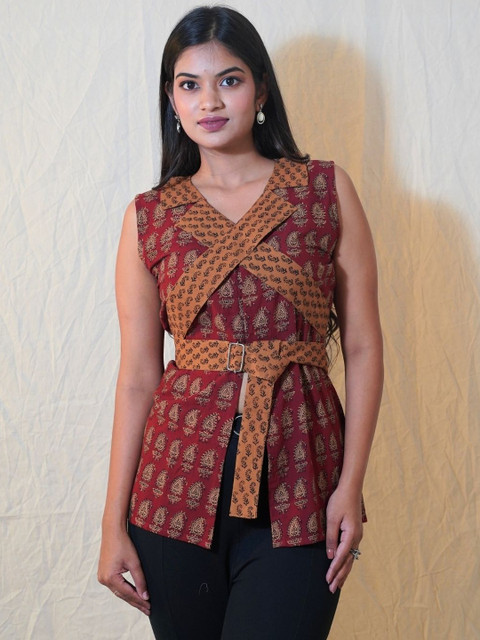 PRAKRAT Print Cotton Wrap Top