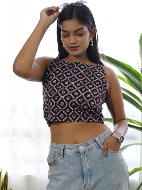PRAKRAT Geometric Print Cotton Crop Top