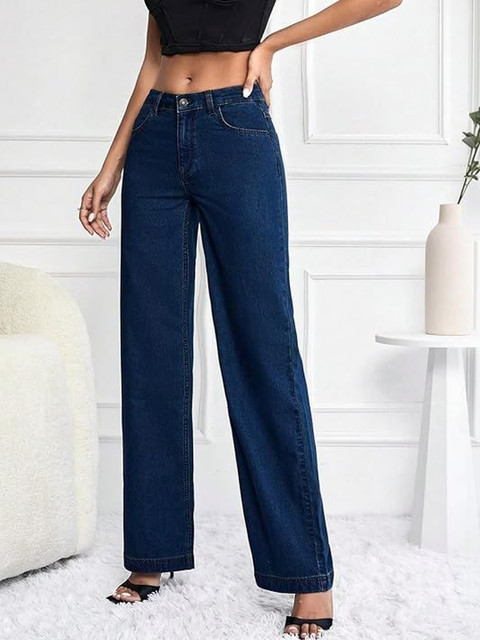 Belvog Women Wide Leg High-Rise Stretchable Jeans