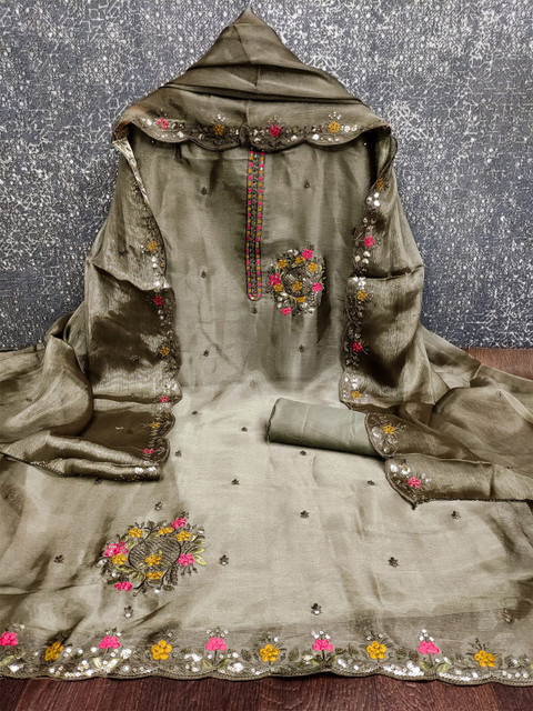 DWIJA FASHION Embroidered Art Silk Unstitched Dress Material