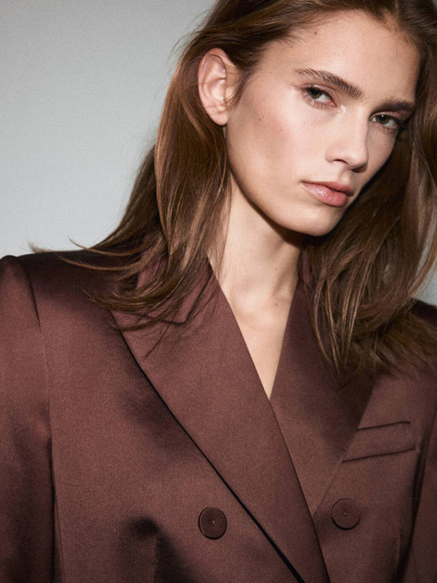 MANGO Notched Lapel Collar Satin Finished Double-Breasted Blazer - Image 2