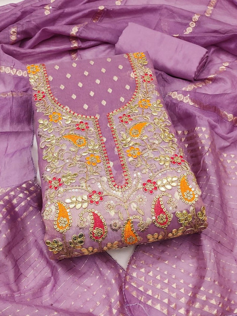 DWIJA FASHION Embroidered Art Silk Unstitched Dress Material