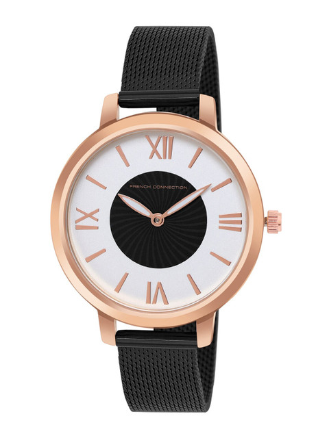 French Connection Women White Dial & Black Stainless Steel Bracelet Style Straps Analogue Watch FCN00027D - Image 2