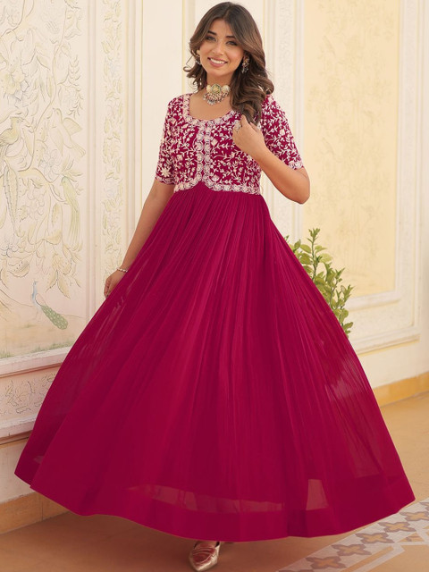 GLOSIA DESIGN Floral Embroidered Georgette Maxi Dress