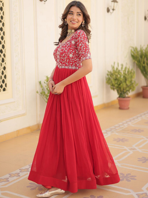 GLOSIA DESIGN Floral Embroidered Georgette Fit & Flare Maxi Dress - Image 4