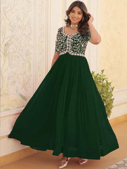 GLOSIA DESIGN Floral Embroidered Georgette Fit & Flare Maxi Dress