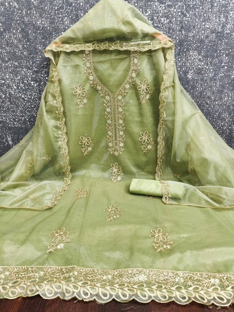 KALINI Embroidered Organza Unstitched Dress Material - Image 3