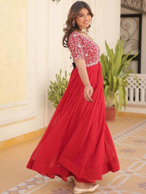 GLOSIA DESIGN Floral Embroidered Georgette Fit & Flare Maxi Dress - Image 3