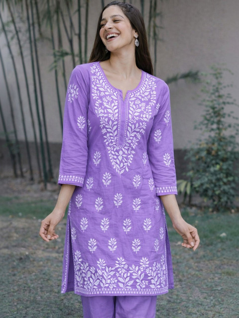 ALLORIA Floral Embroidered Tunic with Palazzos - Image 4
