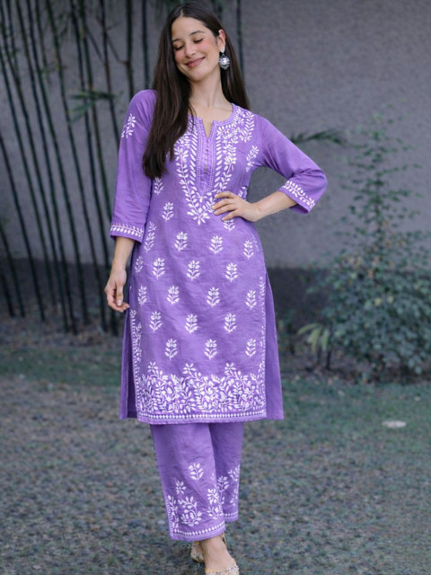 ALLORIA Floral Embroidered Tunic with Palazzos