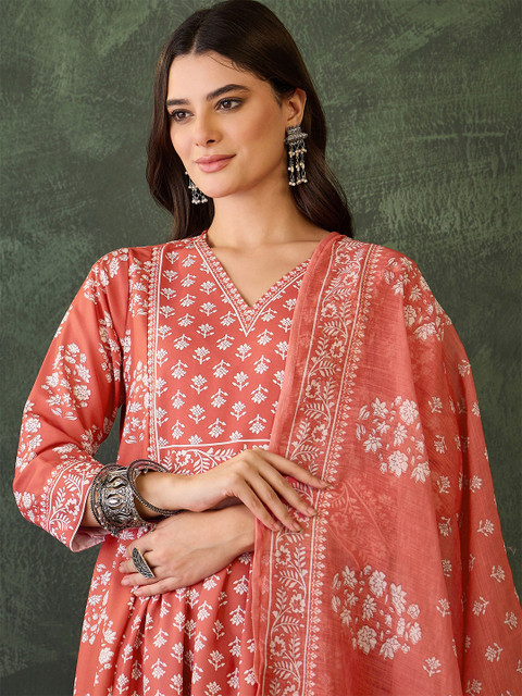 KALINI Women Floral Printed Regular Kurta with Trousers & With Dupatta - Image 2