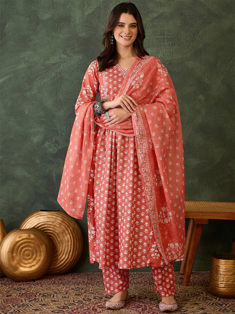 KALINI Women Floral Printed Regular Kurta with Trousers & With Dupatta