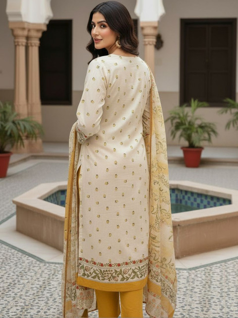 Anouk Women Floral Embroidered Regular Sequinned Pure Cotton Kurta with Trousers & With Dupatta - Image 4