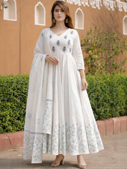 NEW STYLISH Women Floral Printed Thread Work Floral Anarkali Kurta