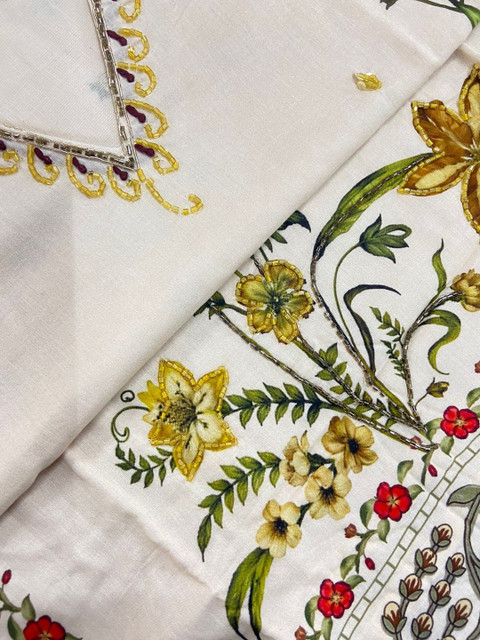 Anouk Women Floral Embroidered Regular Sequinned Pure Cotton Kurta with Trousers & With Dupatta - Image 6
