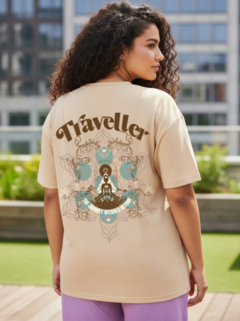 Bewakoof Heavy Duty Women Brown Traveller Printed Oversized Plus Size T-shirt