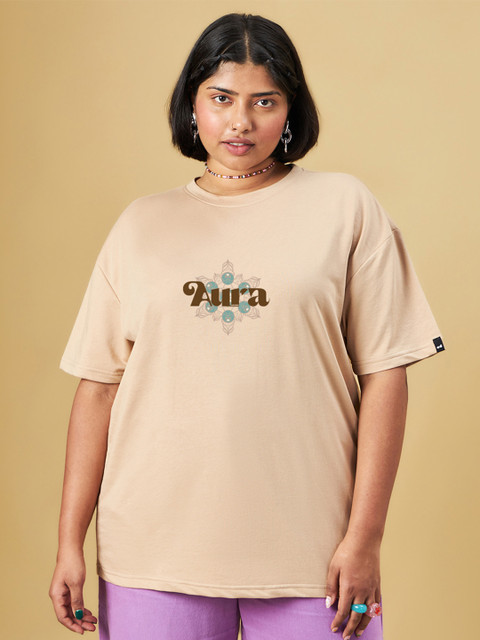 Bewakoof Heavy Duty Women Brown Traveller Printed Oversized Plus Size T-shirt - Image 3