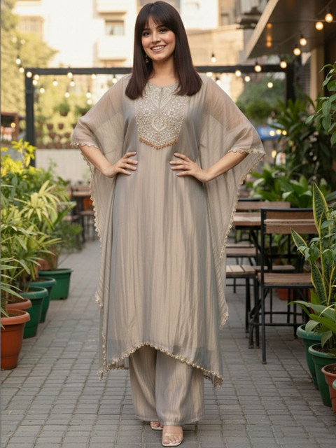 Anouk Rustic Women Ethnic Motifs Embroidered Regular Thread Work Kurta with Palazzos - Image 4