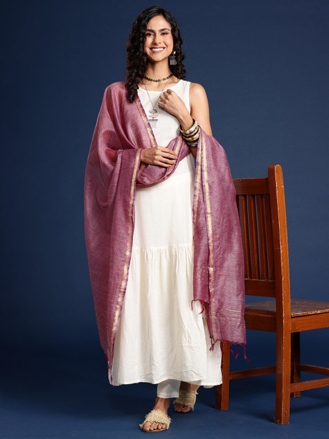 Taavi Solid Tasselled Dupatta with Zari - Image 2
