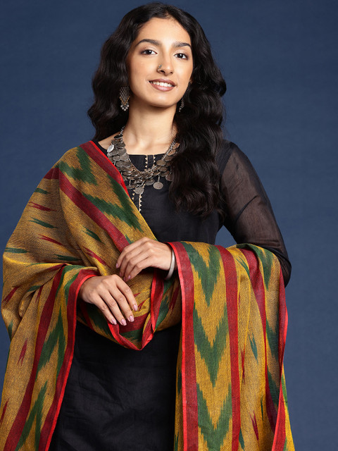 Taavi Woven Design Pure Cotton Ikat Dupatta