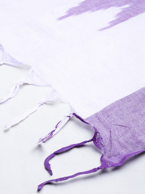 Taavi White & Lavender Woven Design Pure Cotton Ikat Dupatta - Image 3
