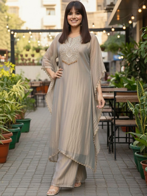 Anouk Rustic Women Ethnic Motifs Embroidered Regular Thread Work Kurta with Palazzos - Image 5