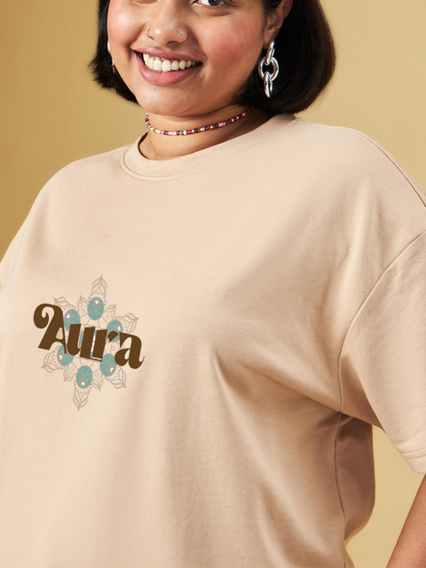 Bewakoof Heavy Duty Women Brown Traveller Printed Oversized Plus Size T-shirt - Image 2