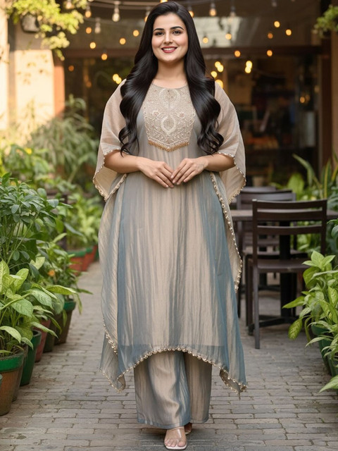 SZN Women Ethnic Motifs Embroidered Regular Thread Work Kurta with Palazzos - Image 3