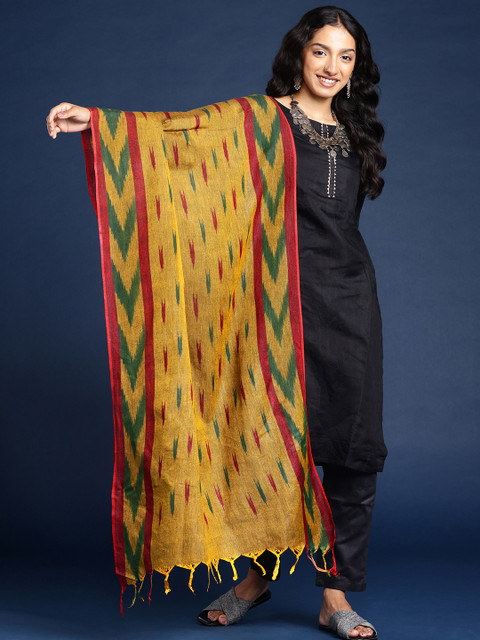 Taavi Woven Design Pure Cotton Ikat Dupatta - Image 3