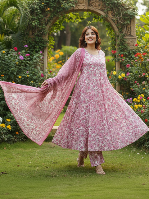 ARADHNA Women Floral Printed Panelled Kurta with Trousers & With Dupatta - Image 7