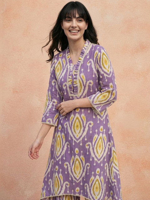 all about you Printed V-Neck Tunic & Trousers Co-Ords - Image 6