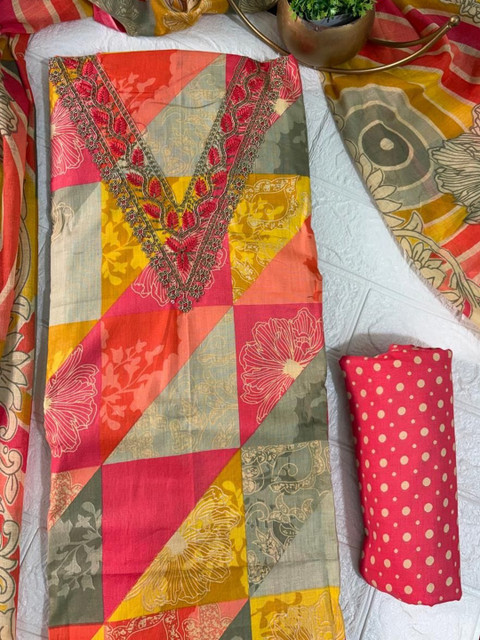 M S MODERN SUPER Printed Pure Cotton Unstitched Dress Material