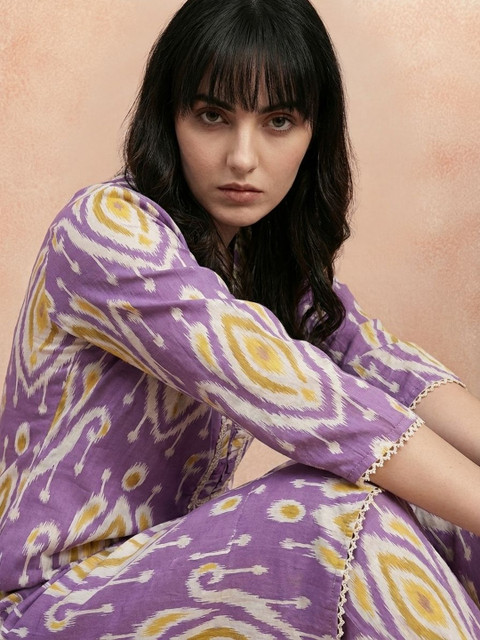 all about you Printed V-Neck Tunic & Trousers Co-Ords - Image 7