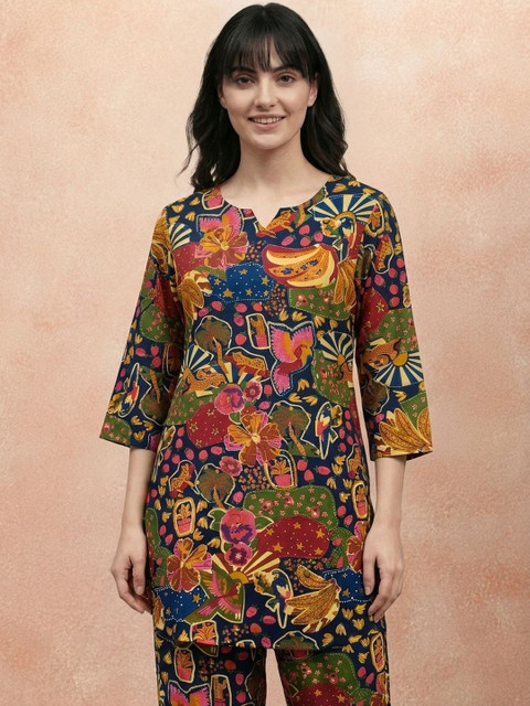 all about you Printed Round Neck Tunic & Trousers Co-Ords - Image 3