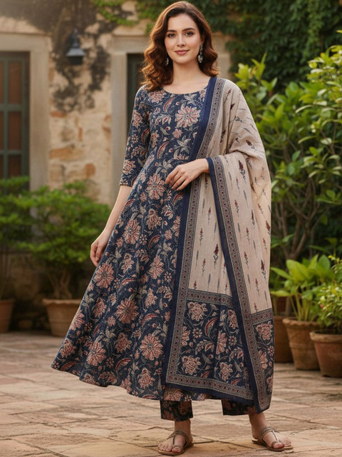ARADHNA Women Floral Printed Regular Kurta with Trousers & With Dupatta