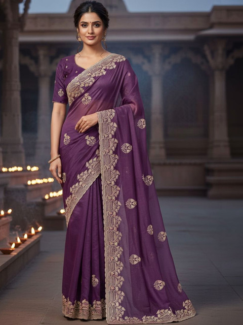 FABLAND Embellished Embroidered Pure Georgette Heavy Work Saree