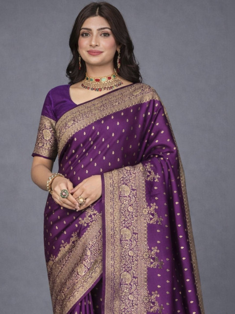 HERE&NOW Woven Design Zari Art Silk Heavy Work Saree